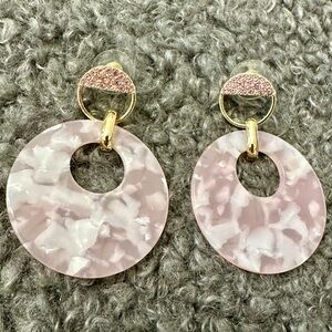Gold-Tone Pink Resin Drop Earrings with Pink Crystal Accents